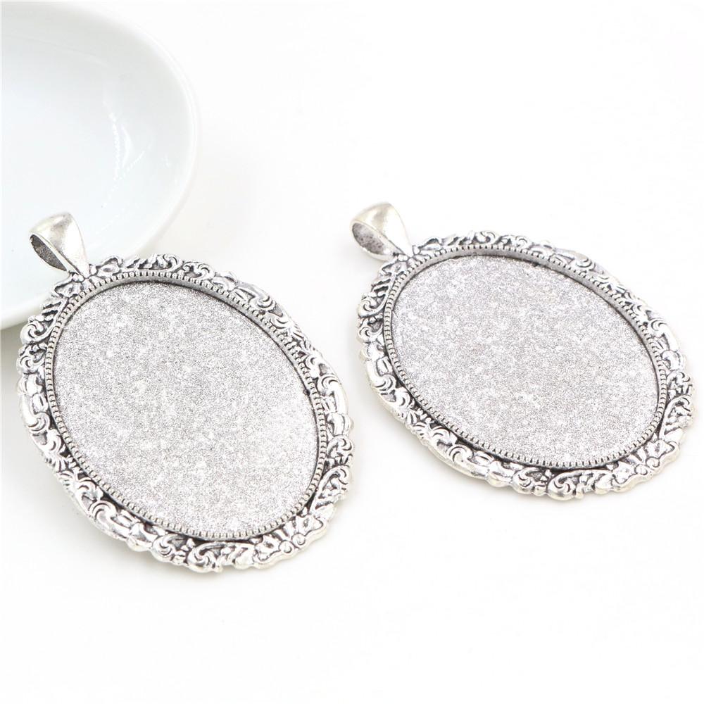 5pcs 30x40mm Inner Size Antique Silver Plated and Bronze and Black Cabochon Base Setting Charms Pendant