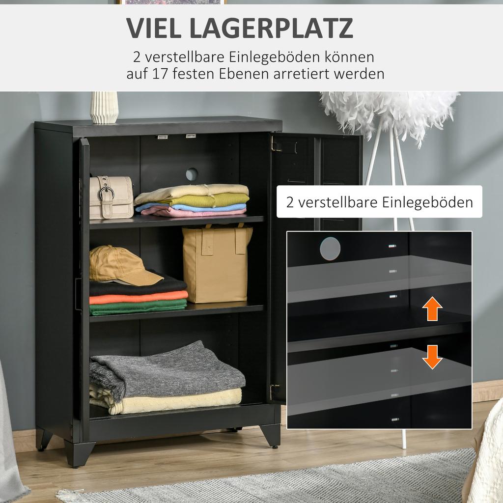 Filing Cabinet Metal Cabinet with Magnetic Louvre Double Door Adjustable Shelf Storage Cabinet for Study Living Room 75 x 33 x 110 cm Black