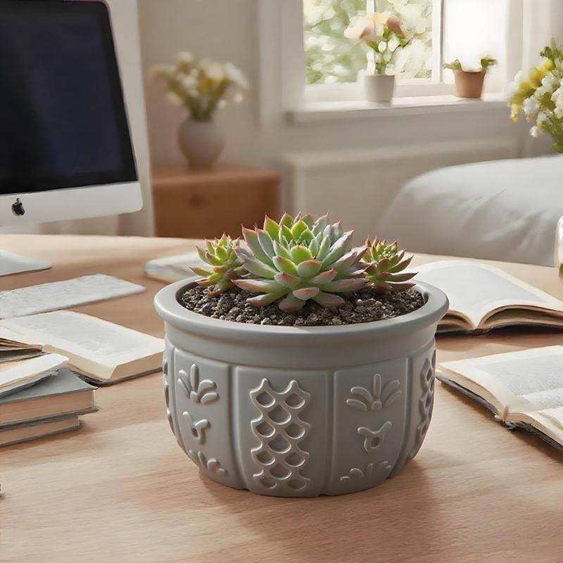 Round Silicone Planter Mold Unique Flower Pattern Easy Demolding Reusable For Indoor Outdoor Decoration Crafting Project