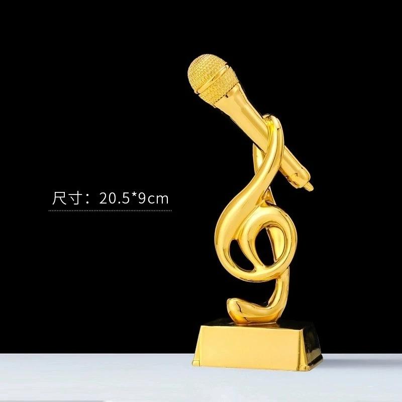 Customized Microphone Five-pointed Star Resin Trophy, Crystal Base Excellent Host Singing Talent Activity Competition Award, 1Pc