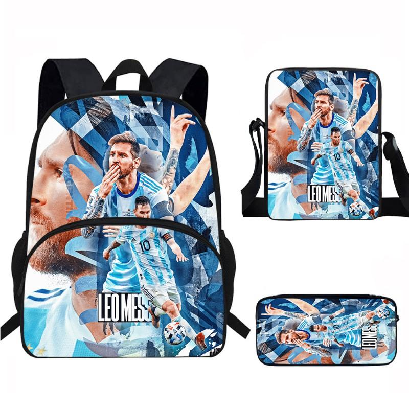 Set Zaino Scolastico per Bambini a Tema Messi con Borsa a Tracolla Astuccio per Studenti Elementari