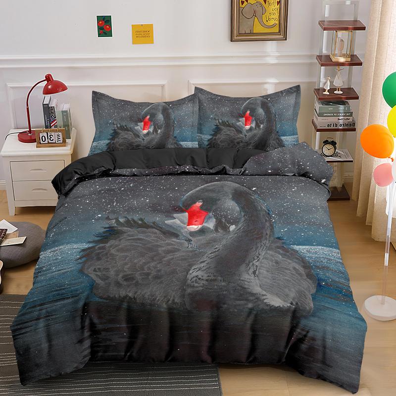 Swan Duvet Cover King Queen Beautiful Elegant White Animal Bedding Set Kid Teens Adults Wildlife Lake Soft Quilt Cover