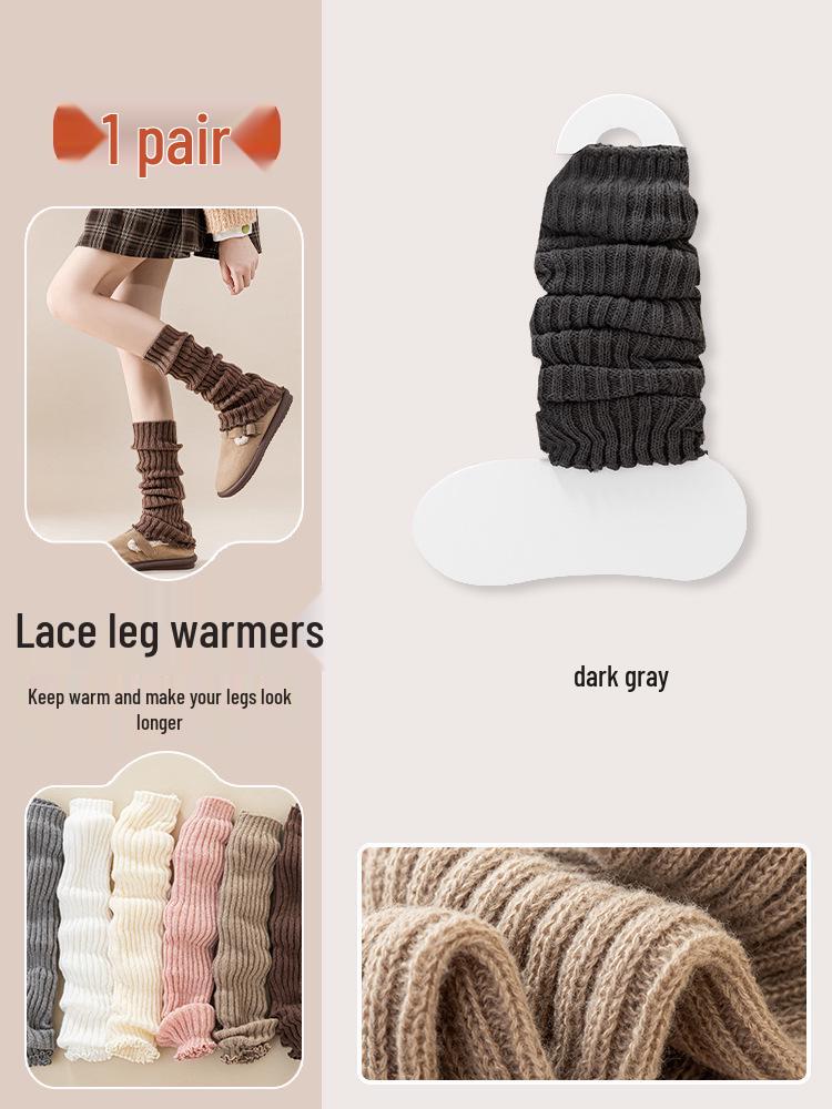 

Женские осенне-зимние толстые бархатные вязаные носки - японский стиль Лолита, однотонные до середины икры One Size темно-серого