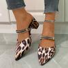 2024 Fashion Shoes Female Closed Toe Women's Slippers Autumn Pointed Toe Leopard Print Slingbacks Shallow Chunky Heels Shoes