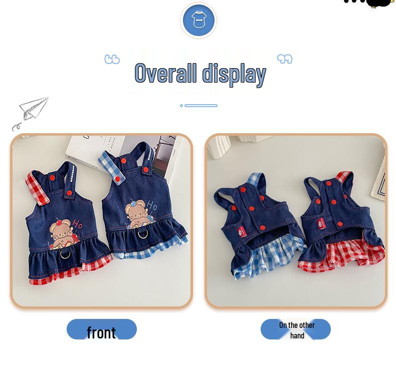 Plaid Denim Leash-Compatible Dog Skirt - Breathable Apparel for Pets