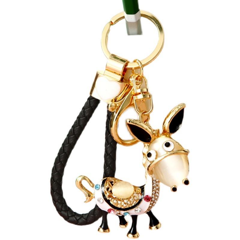 Enamel Donkey HandBag Pendant Crystal Keyrings Keychains For Car Purse Bag Buckle Party Gift Key chains Holder