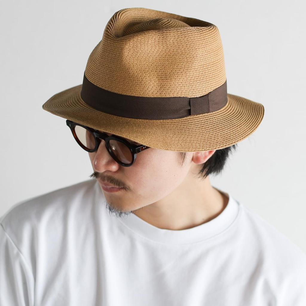 Reck Hatter PAPER BLADE HAT Camel Paper Straw Size L Men's RH-207 Fedora, Hat, Spring, Summer, Autumn, Camel,