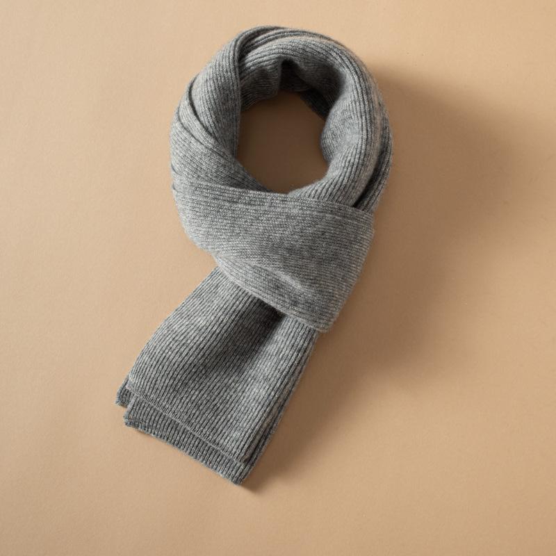 Unisex Pure Cashmere Ribbed Knit Scarf - Versatile Solid Color Shawl 160*25 cm