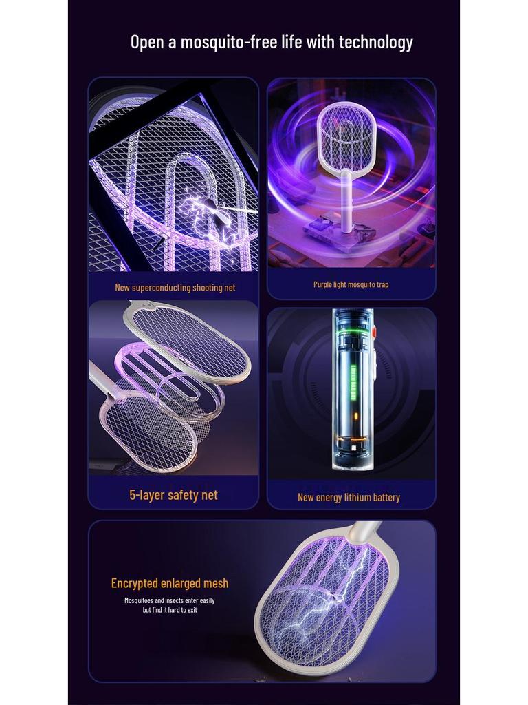 USB Rechargeable 3-in-1 Electric Mosquito Swatter: Portable, Handheld, Wall-Mount for Home & Outdoors.