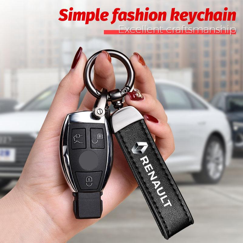 Interior Stickers 1Pcs Leather Keychain Car Logo Keyring Key Chian For Renault Clio Koleos Megane QM6 Scenic Espace Kadjar Captu