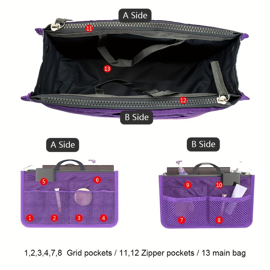Bolsa de almacenamiento multifuncional de doble pliegue, doble cremallera, gran capacidad, disposición de almacenamiento, artículos de tocador de maquillaje, bolsa de clasificación grande