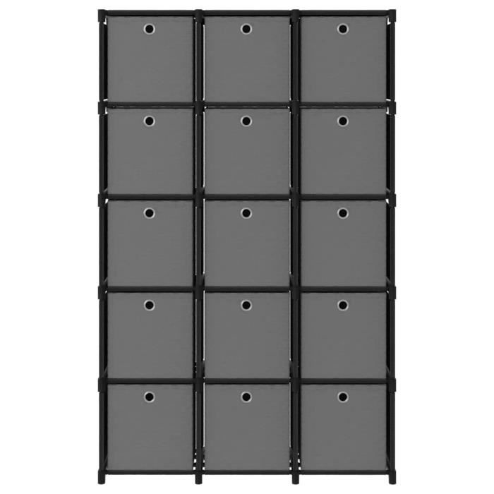 VidaXL Étagère à 15 cubes avec boîtes Noir 103x30x175,5 cm Tissu