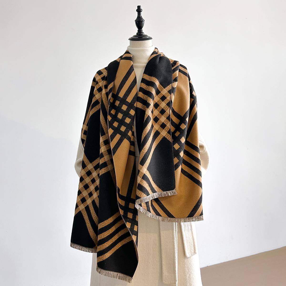 

New Brand Elegance Two-Sided Print Scarf Soft Warm Fringe Pashmina Shawl Autumn and Winter Outdoor Coldproof Windproof Blanket