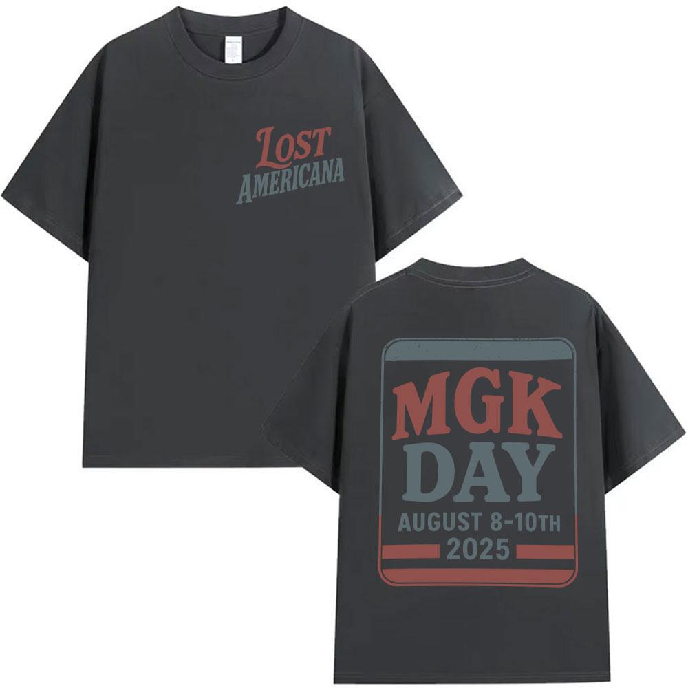 Tricou din bumbac de înaltă calitate pentru bărbați și femei, MGK Day Lost Americana 2025 Imprimat, Tricou cu mânecă scurtă Vintage Harajuku