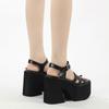 New Women's Platform Sandals Goth Hollow Out Ankle Strap Heeled Sandals Solid Color Open Toe Casual Walking Beach Shoes