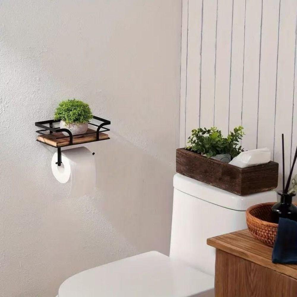 Wall Mounted Paper Towel Holder Wooden Paper Phone Holder Storage Rack Toilet Paper Holder Hotel
