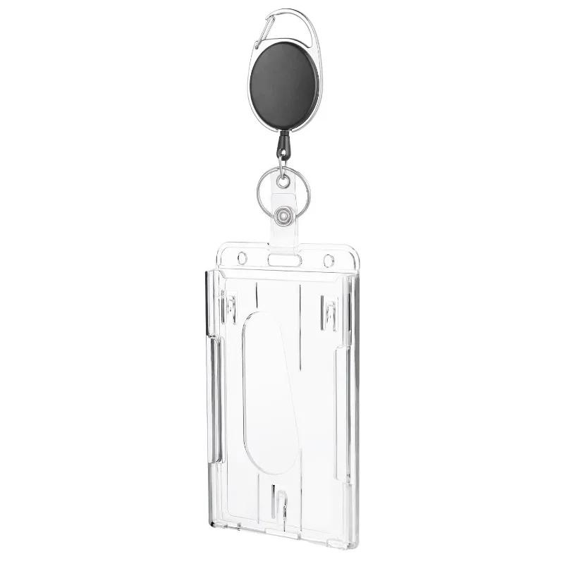 Transparent Double Cards Slots ID Tag Badge Holder with Badge Reel Cards Storage Organizer Employee Pass Work Card Case Sleeve
