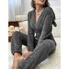 Women's Bear Ear Hooded One-piece Pajamas V-neck Long Sleeve Loose Casual Long Pants Loungewear Fall Winter  For Europe & America