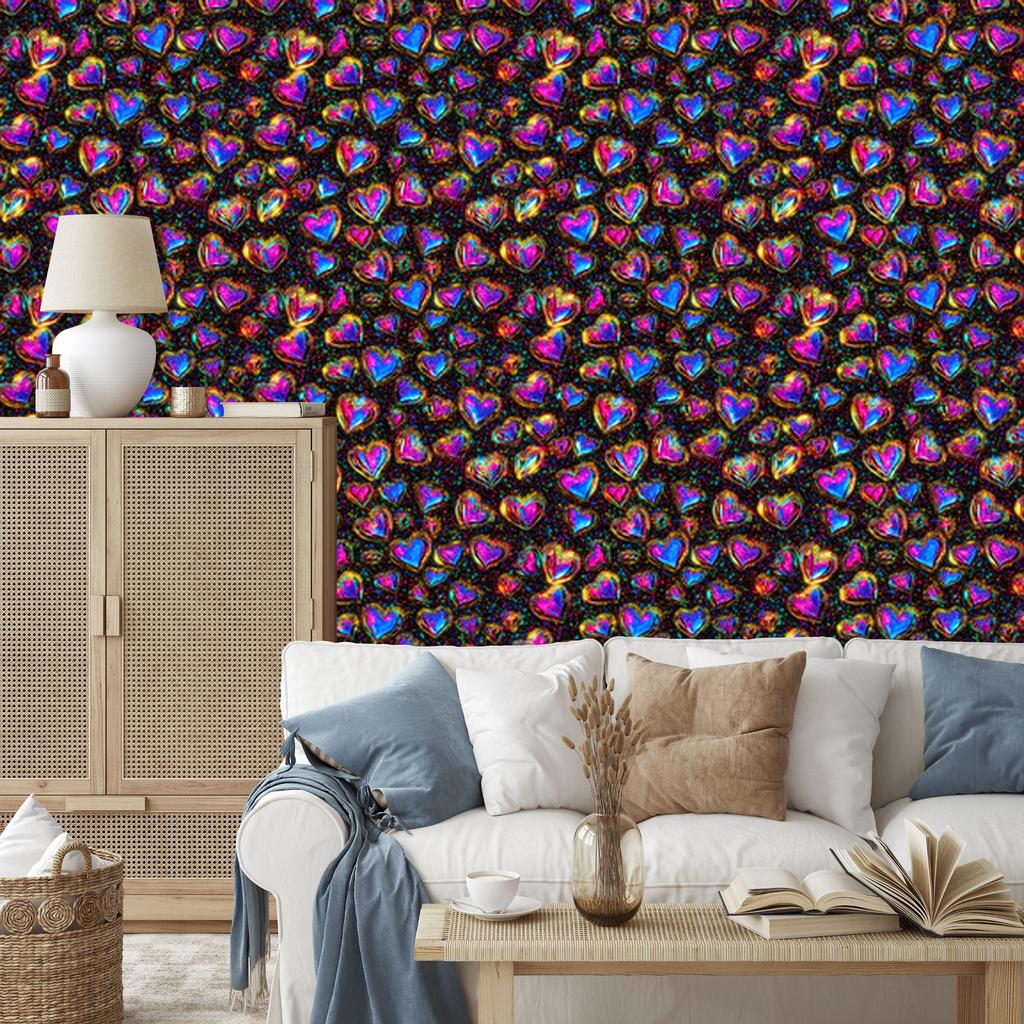 Neon Glitter Hearts Burgundy Wallpaper 50x1000