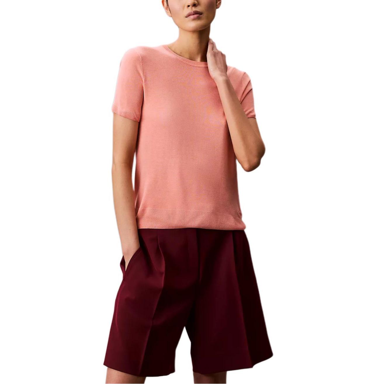 

Calvin Klein Casual Round Neck Comfortable Soft Simple Short Sleeve Sweater Women sweater 44A307G-VDW S