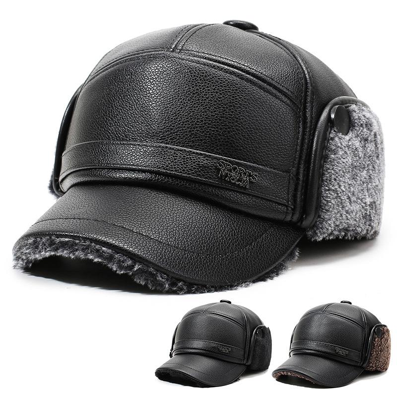 Winter Middle-Aged and Elderly Men's Hat Father Grandfather Warm Velvet Leather Hat Ear Protection Cap Outdoor Cap