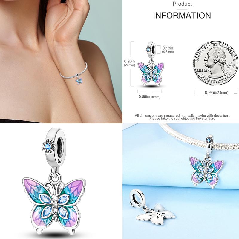 Real Copper Charms Luminous Firefly Butterfly Sunflower Pink Beads Fit Original Bracelet Women Birthday Diy Jewelry