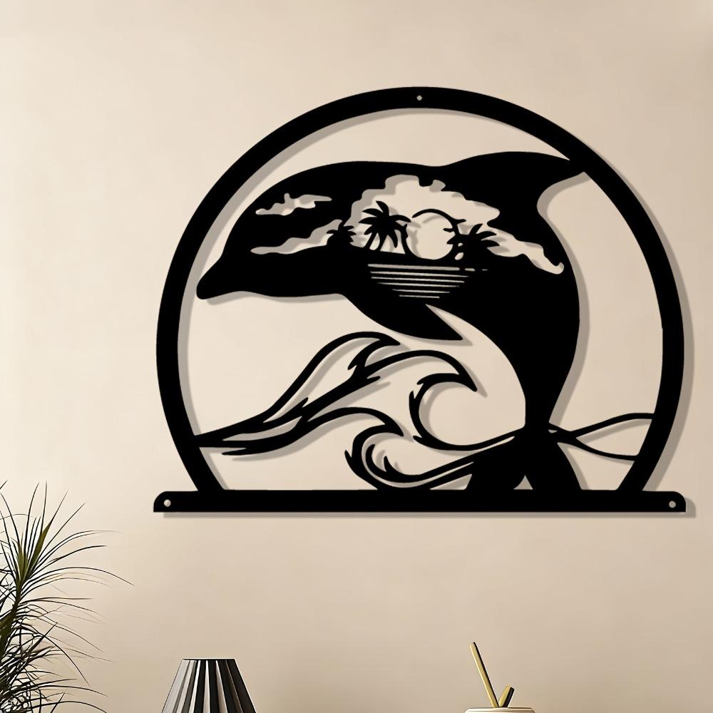 1pc Dolphin Ocean Metal Wall Art, Leaping Marine Sculpture, Weather Resistant Iron Mural for Coastal Nautical Decor Patio Garden Fence, Holiday Gift