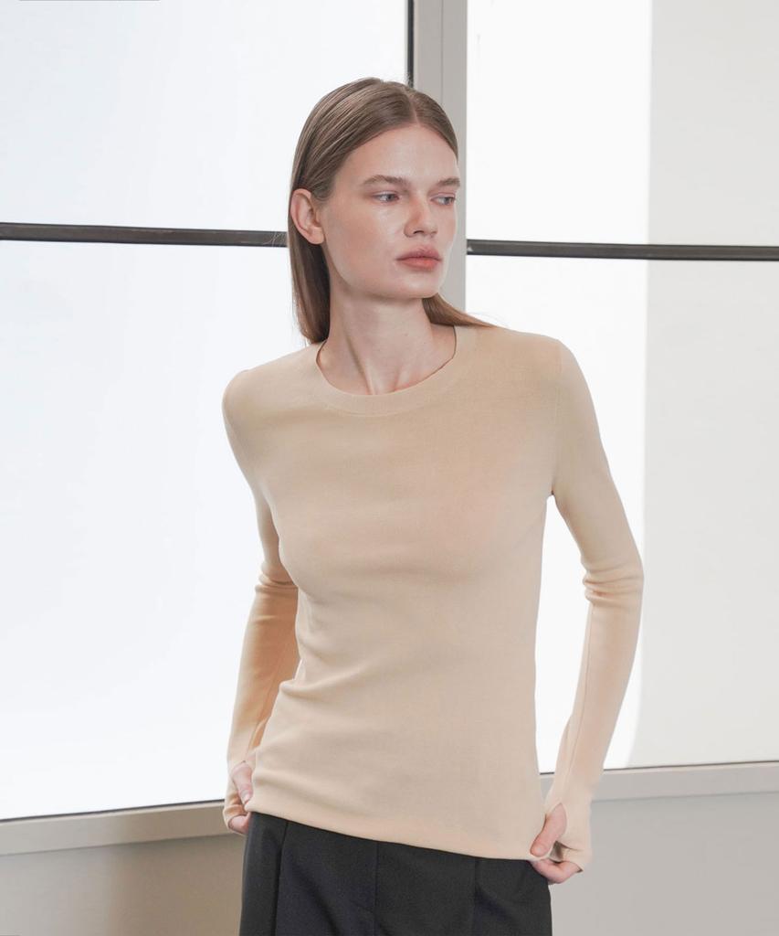 Ssikeoseun Long Sleeve Fine Knit Top_Beige