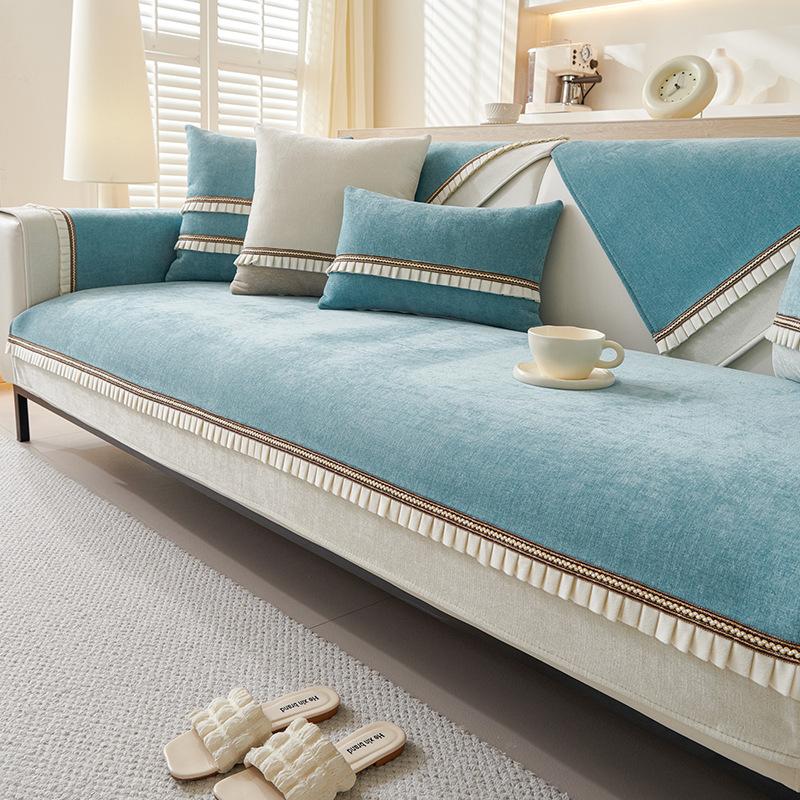 Chenille Sofa Cushion Non-Slip Four Seasons Universal Ribbon Stitching Sofa Cover Backrest Towel