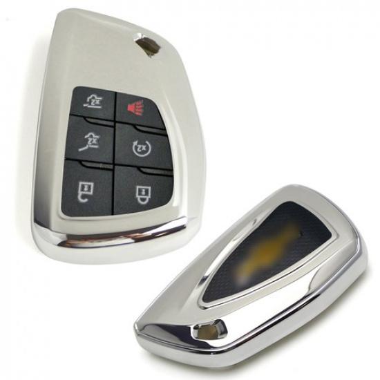 

Silver TPU Key Fob Case w/Face Cover For -up Chevy Suburban/Tahoe, GMC Yukon