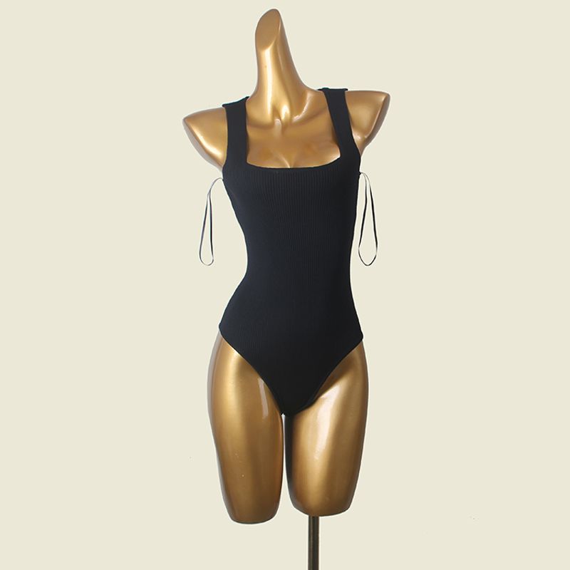 Export Wang Fried Texture Slim Fit Square Collar Jumpsuit Summer Fashion Style Slim and Sexy Sleeveless Knitting Positioning Clothing