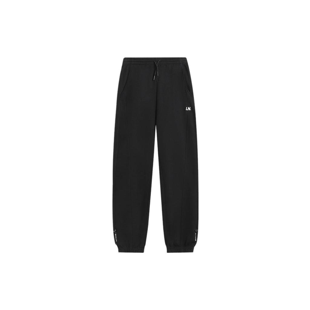 Li Ning Sports Fashion Series Solid Color Drawstring Cuffed Sweatpants Women bottoms Black AKLS952-4