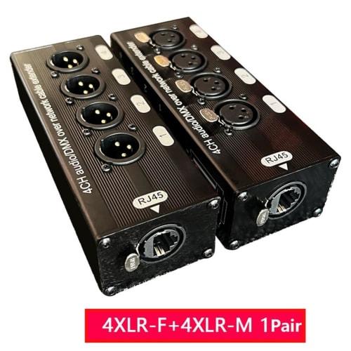LAMELLIS 1 Pair 4-Channel 3-Pin XLR Audio and Over-the-Network Cable Extender 512 Network Signal Extender Black