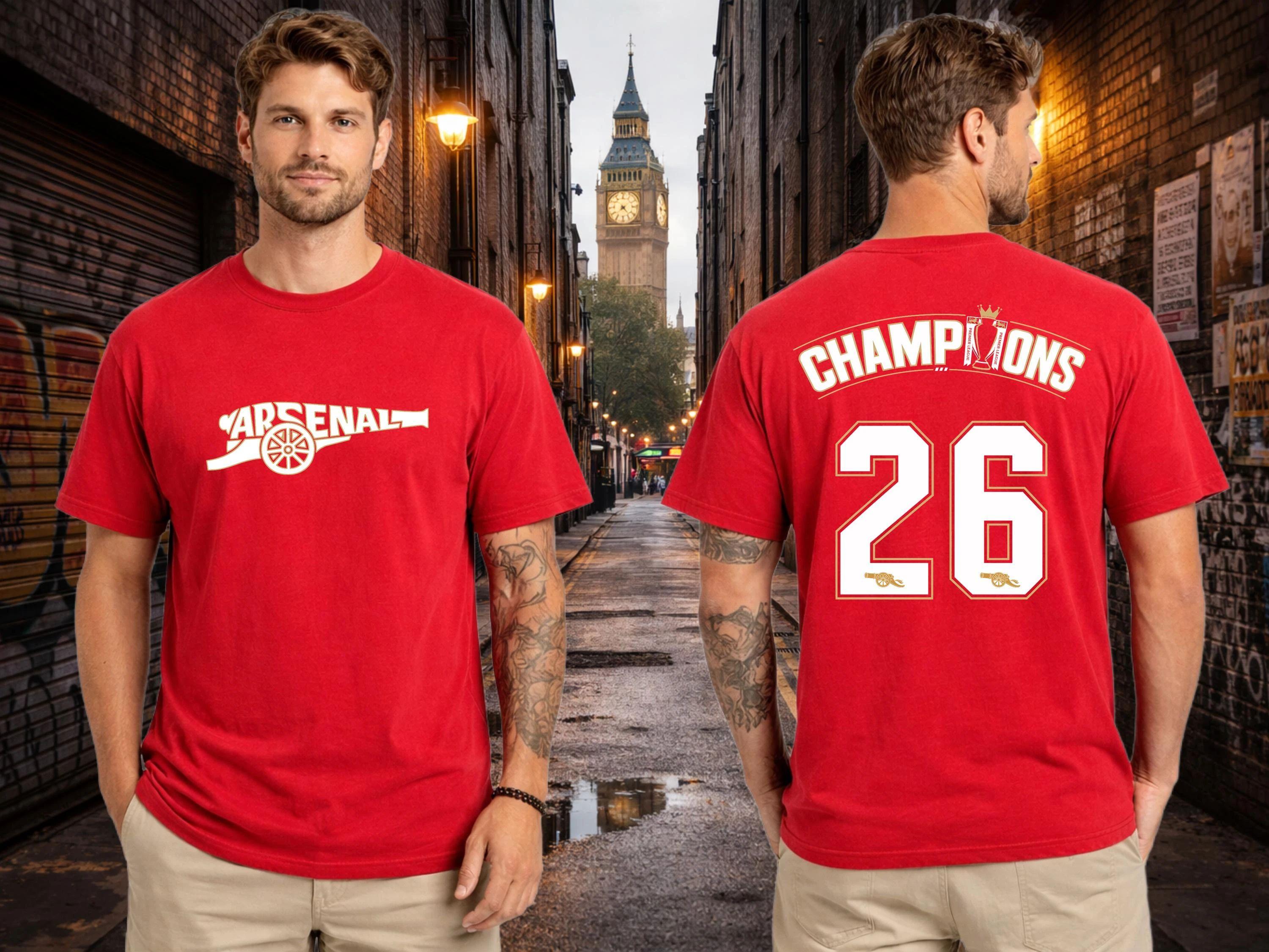 Arsenal Shirt Champions Gunners Cannon North London Football Shirt 2026 Summer Men Women Street Wear Y2K Oversized Unisex T-shirt L