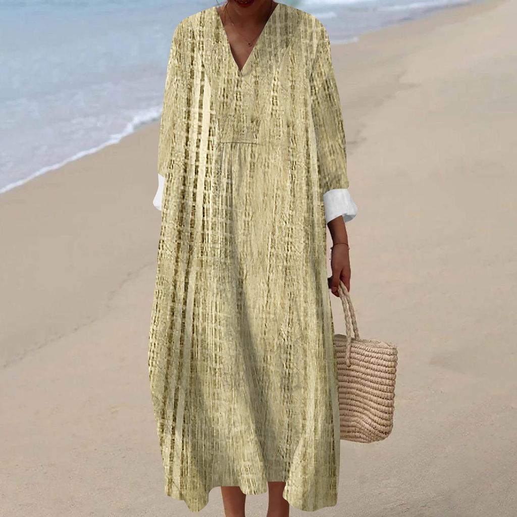Women's Casual Fashion V-Neck Long Sleeve Floral Print Maxi Dress
