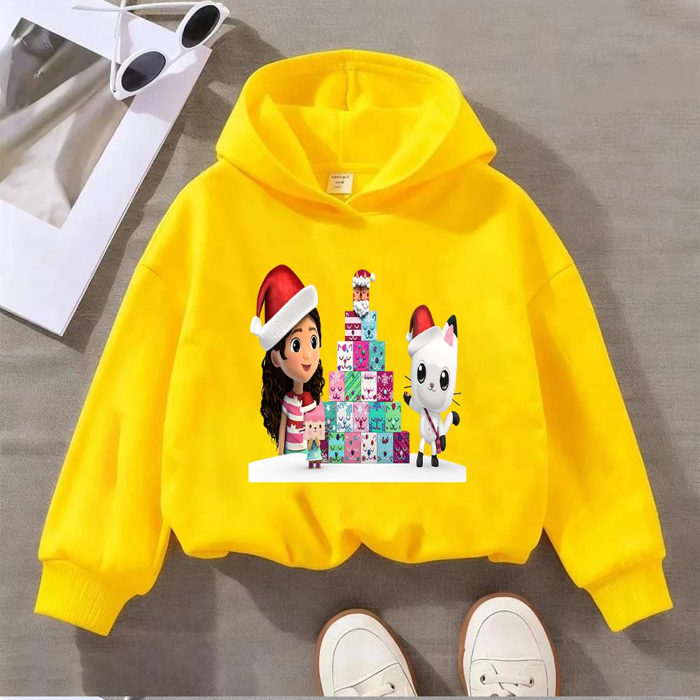 Herbst Winter Cartoon Figur Kinder Hoodie Weihnachts-Thema Katze Mädchen Bedruckt Bequem Warm Mädchen Hoodie