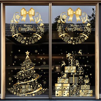 2/4Pcs Golden Christmas Tree Window Cling Removable Waterproof Merry Xmas Tree Static Glass Sticker Holiday Party Decoration Decal