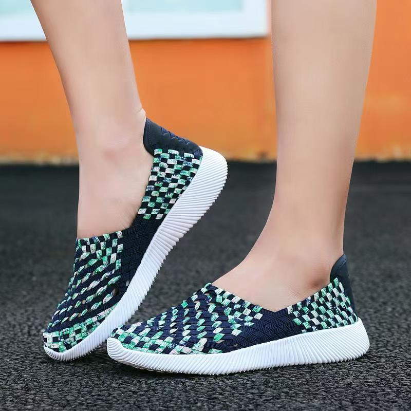 Woman New Hand Woven Casual Sneakers Spring Summer New Soft Sole Non Slip Shallow Slip On Round Toe Lightweight Walking Shoes