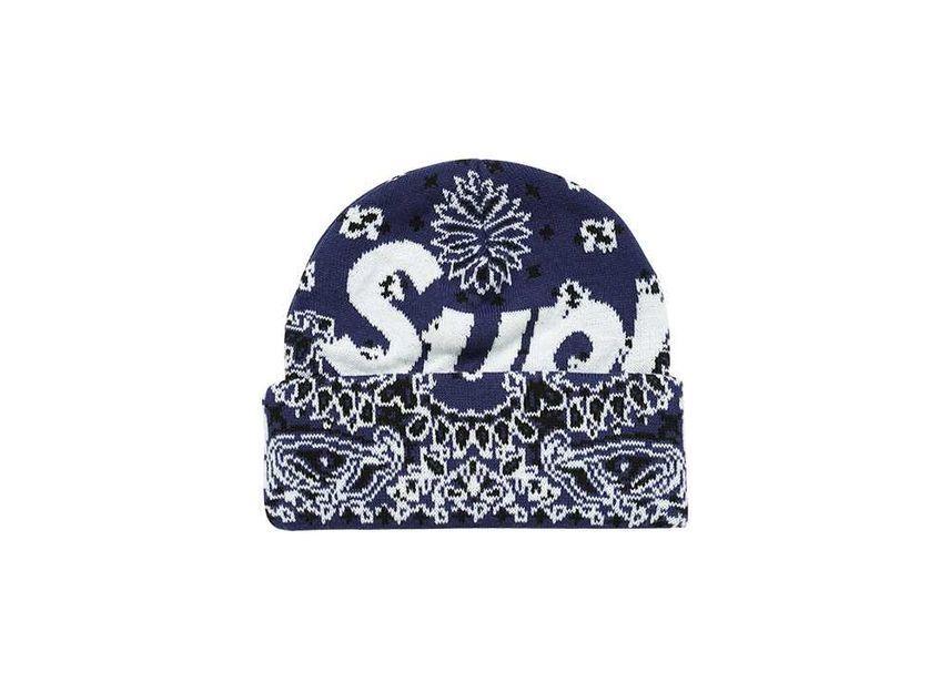 Supreme Bandana Big Logo Beanie Blue One-Size