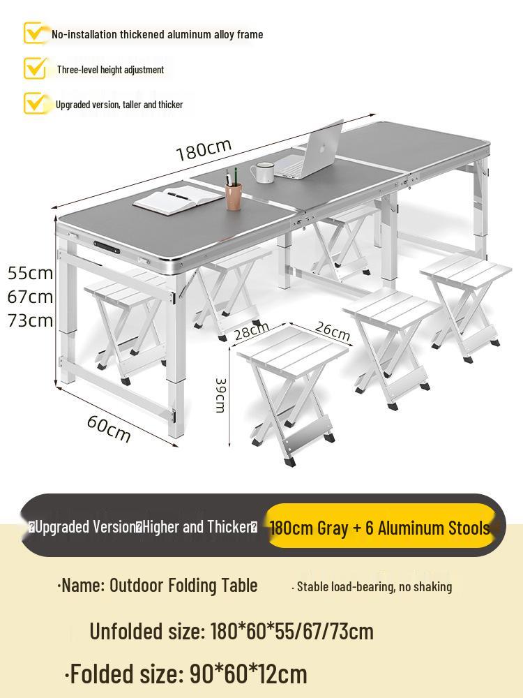 Adjustable Height Aluminum Folding Picnic Table & Chairs Set for Outdoor Camping & BBQ