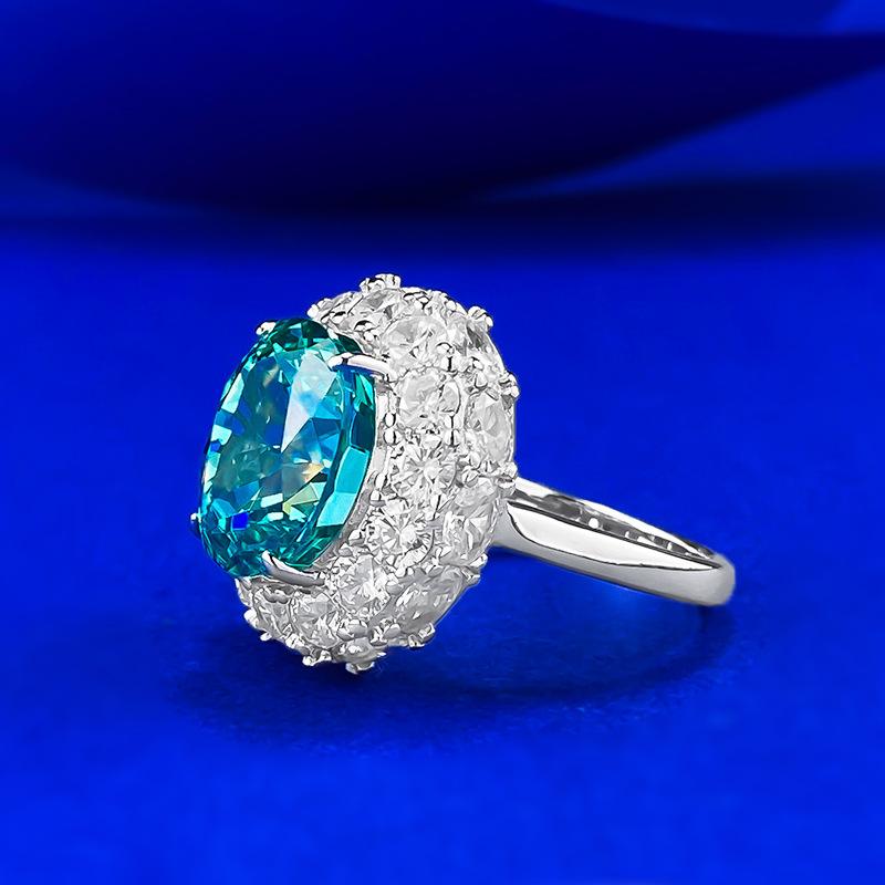 Luxury Set With Diamonds 10 * 12 Pa Green Background Ice Flower Ring Female Rich Woman