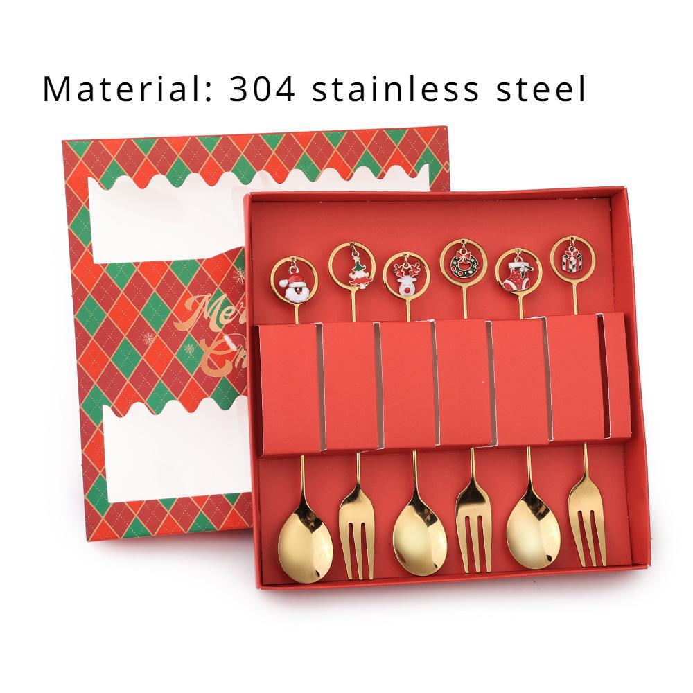 HANYANG Stainless Steel Christmas Dessert Spoon and Fork Gift Set Fruit Fork Father Christmas Coffee Spoon Hotel Household Tableware