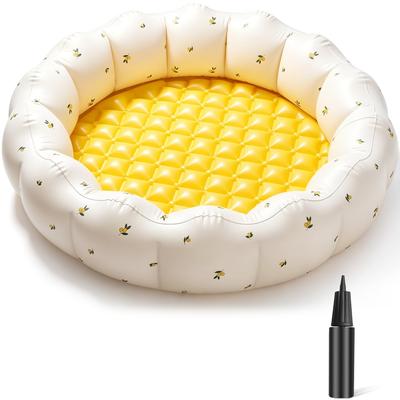 Lille Oppustelig Pool til Børn, 100 cm Diameter, til Brug på Altanen, Forstærket Luftmadrasbund, Inkluderer Luftpumpe, Sikkert Design, Kompakt Opbevaring,