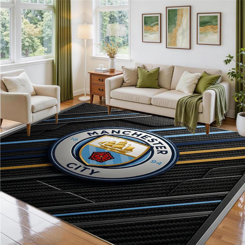Manchester City Design Crystal Velvet Rug Soft Decorative Mat for Bedroom Entrance