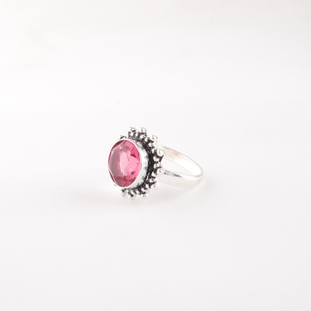 Gema Turmalina Rosa Joyería de Plata de Ley 925 Anillo Hecho a Mano Regalo Para Mamá RR-7-13