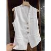 Women's Linen Blend Button Down Vest Sleeveless Casual Waistcoat with Pockets