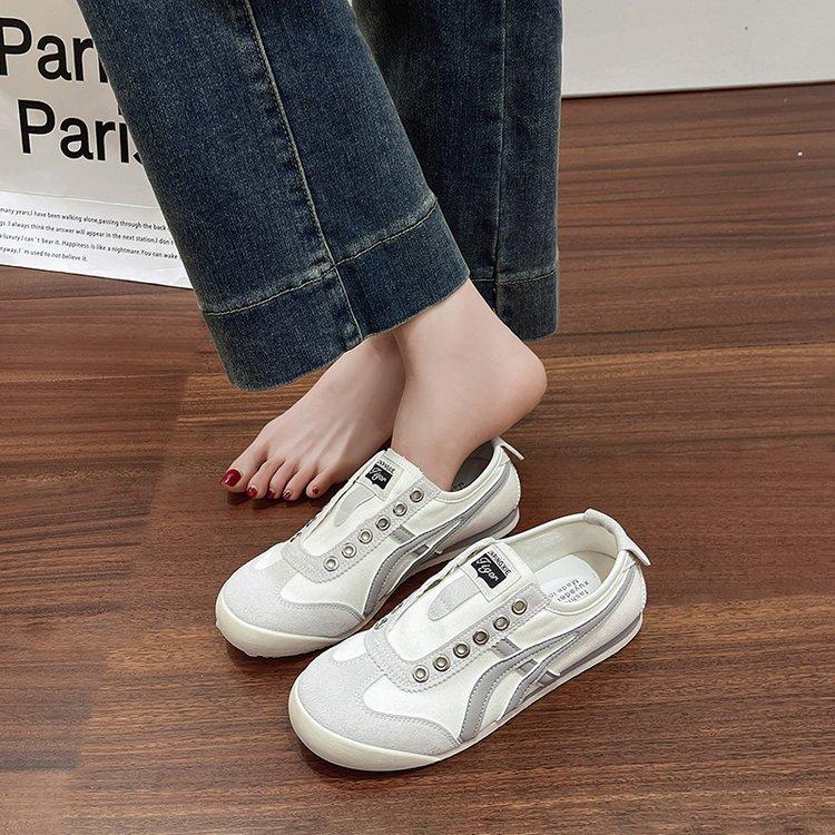 [Leather Thick Sole] 4.5cm Soft Collapse~ Heightening Silk Stepping Heel Jogging Forrest Gump Shoes Casual Shoes Women's Training Shoes