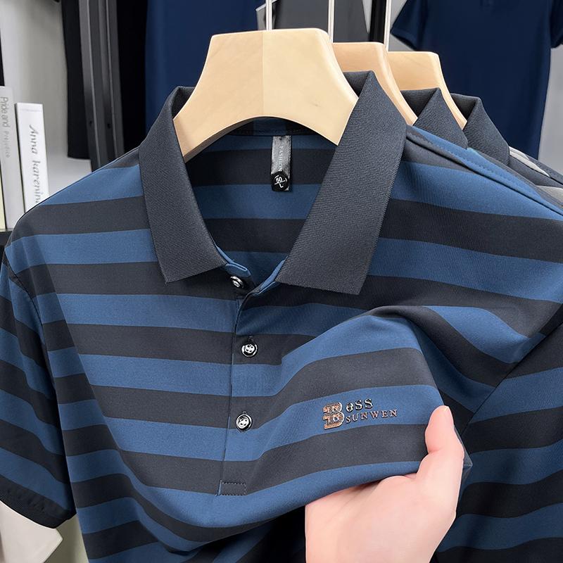 2025 New Summer Men's Lapel Short-sleeved T-shirt Business Casual Polo Shirt