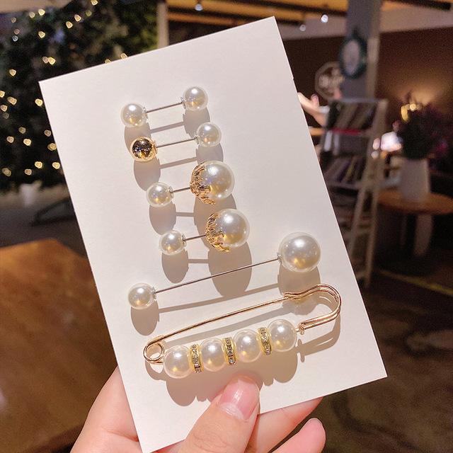 5 /10pcs /Pack Enamel Pins Pearl Neckline Brooches Small Collar Lapel Scarf Buckle Pin Fixed Clothes Invisible Brooch Jewelry Sets