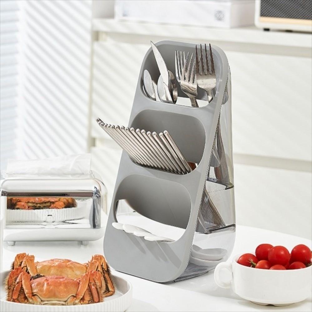 3Layer Tilt Insert Cutlery Cage with Draining Holes Space-saving Kitchen Desk Organizer Durable Practical Storage Utensil Holder